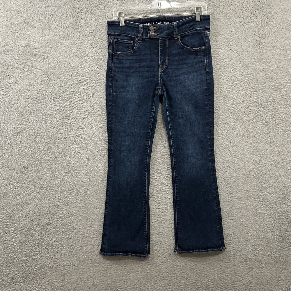 American Eagle Jeans Womens 8 Short Blue Denim Kick Boot Dark Wash Stretch